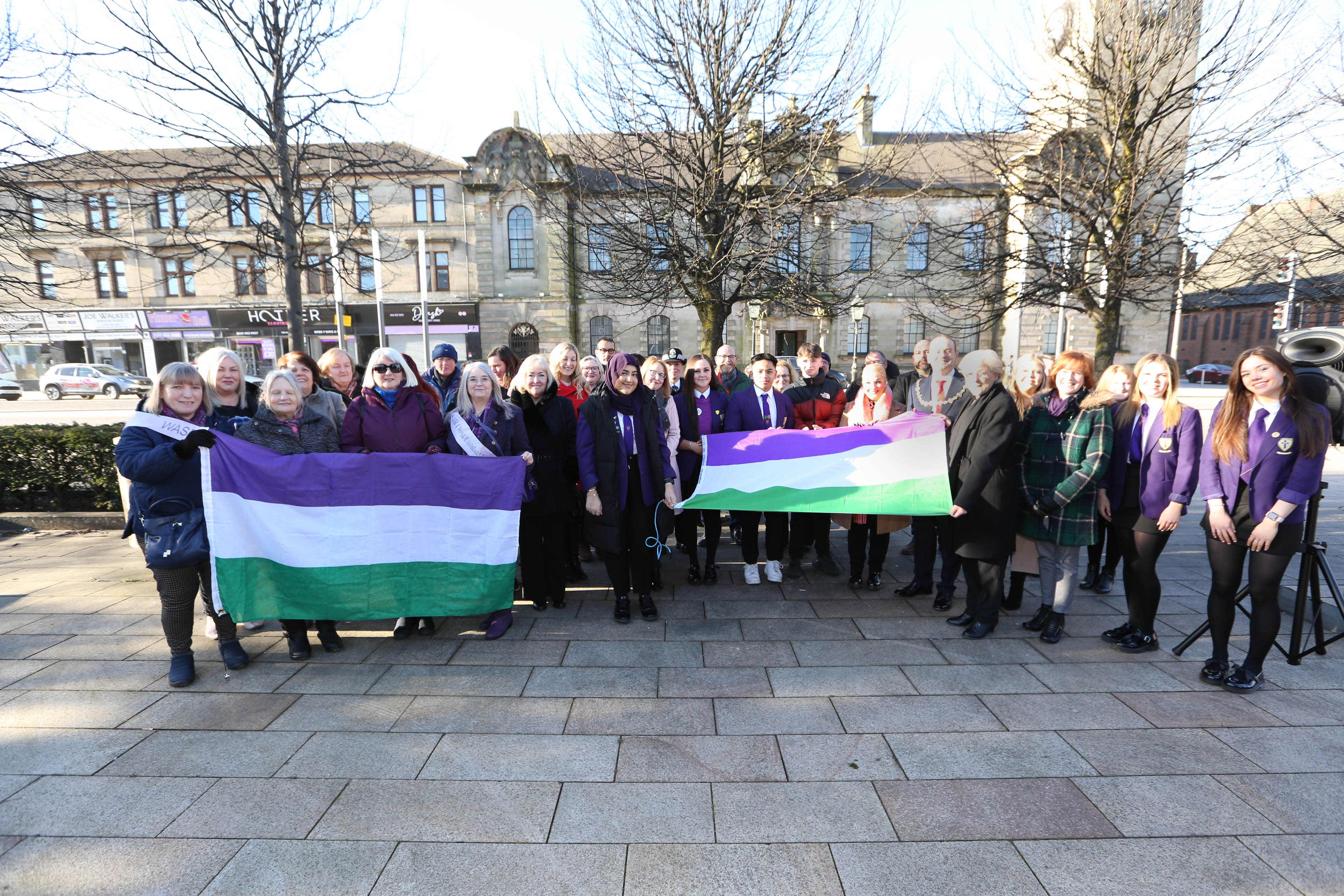 Provost Douglas McAllister was joined by elected members, local residents and school pupils in a flag-raising ceremony to celebrate International Women’s Day.