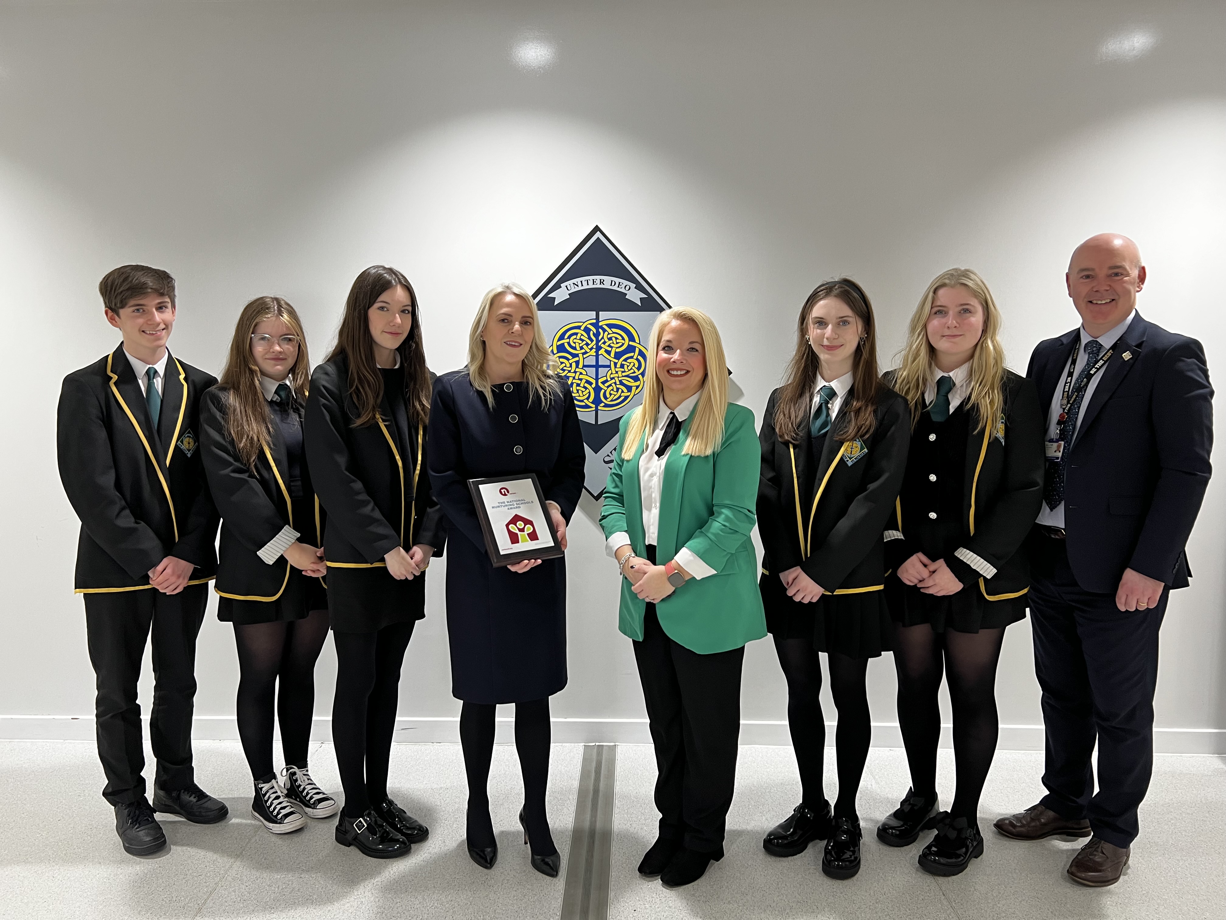 Our Lady and Saint Patrick’s High School pupils with Councillor Steel and Head teacher, school awarded the National Nurturing School Award