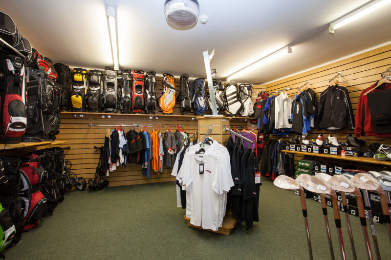 image of Inside the Pro Shop - polo shirts and golf bags and wedges