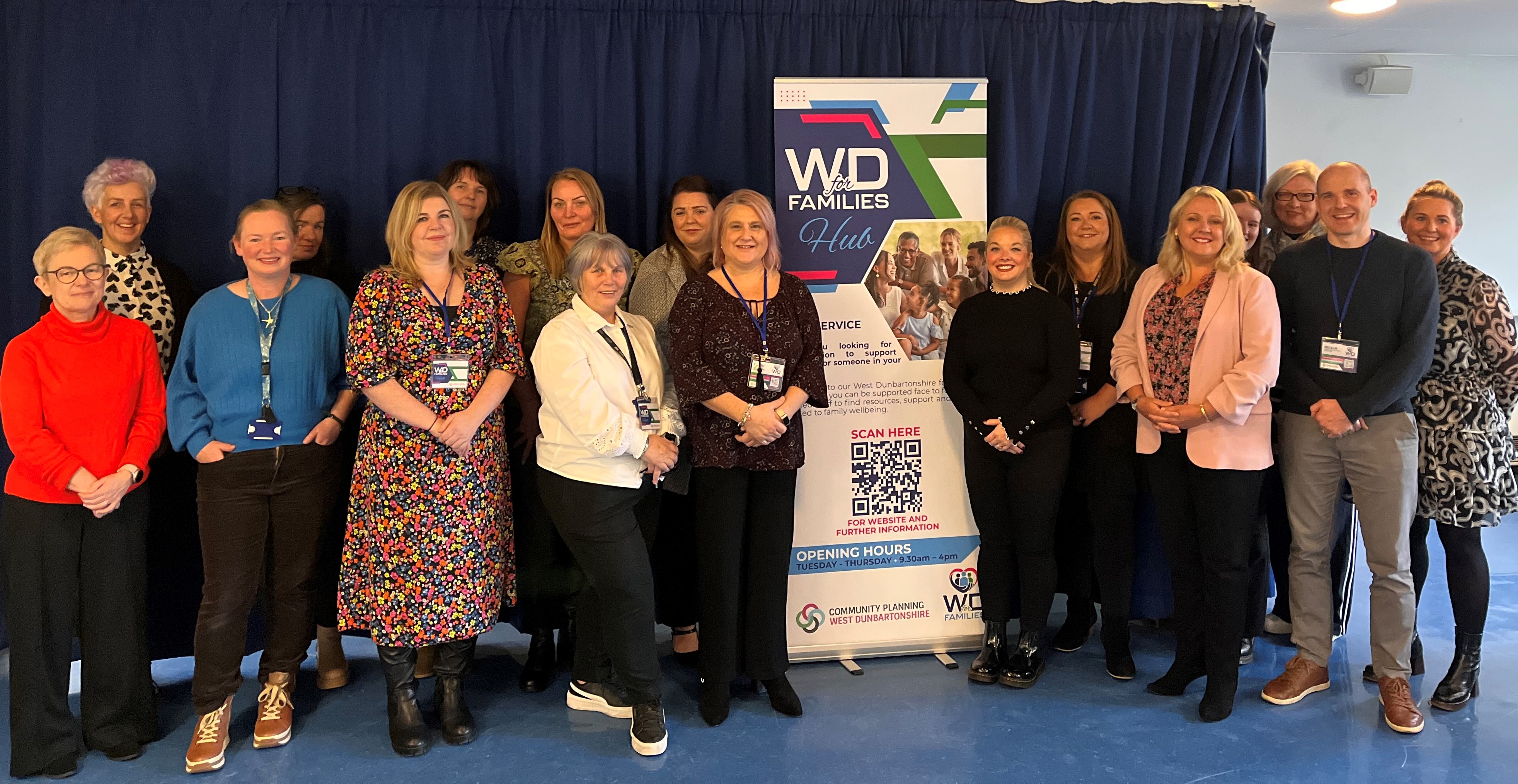 WDHCSP family hub launch, picture of staff at launch of family hub providing support to families in West Dunbartonshire