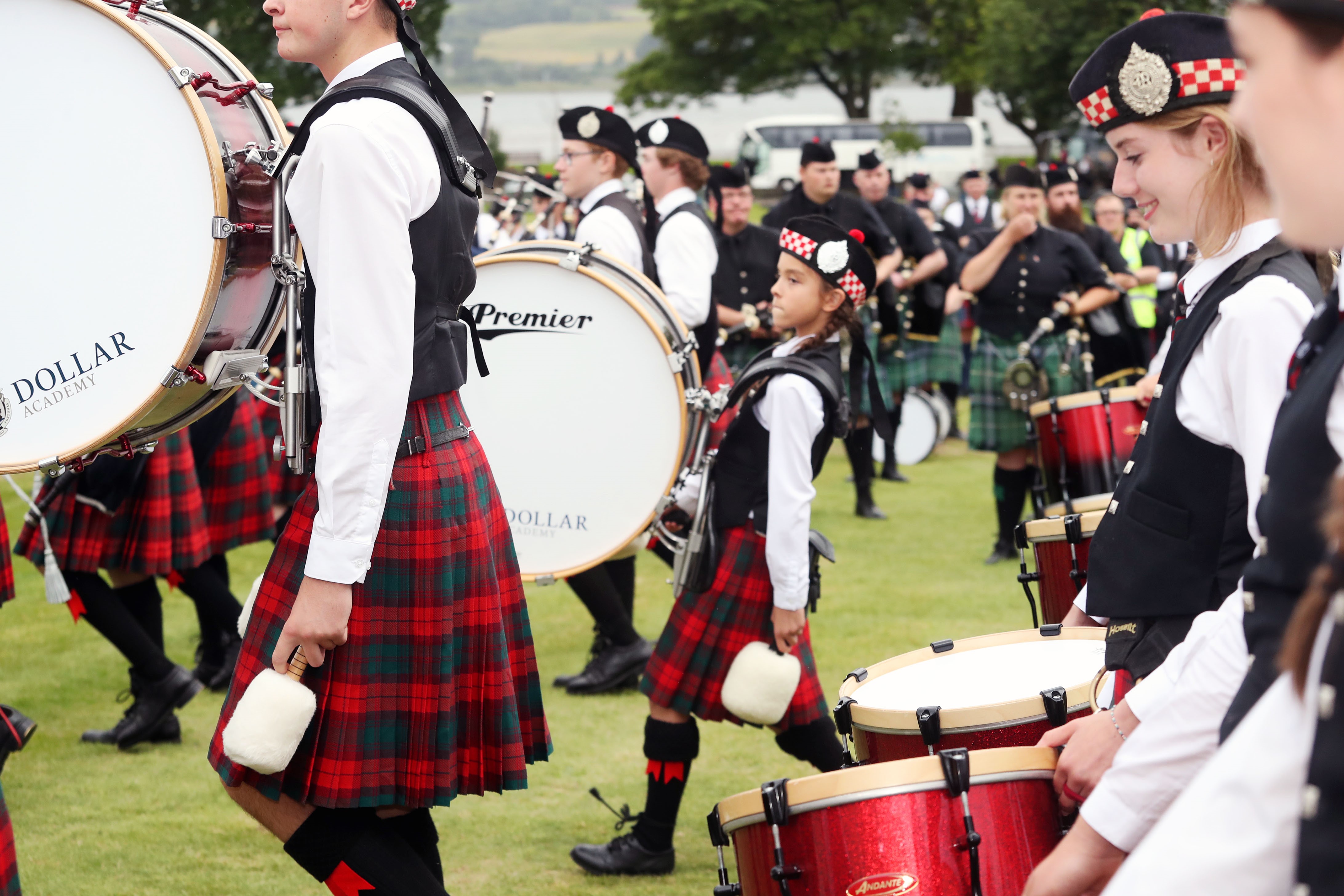 Band marching at the Scottish Pipe Band Championships